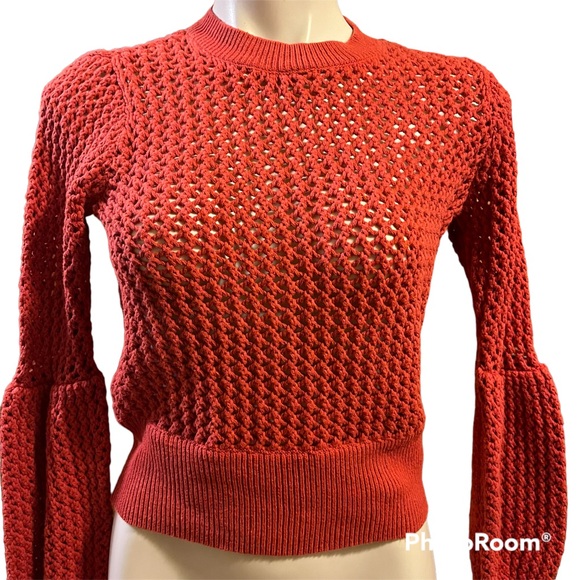 REBECCA MINKOFF Bianca Netted Terracotta long puff sleeve Sweater Small - Picture 2 of 13